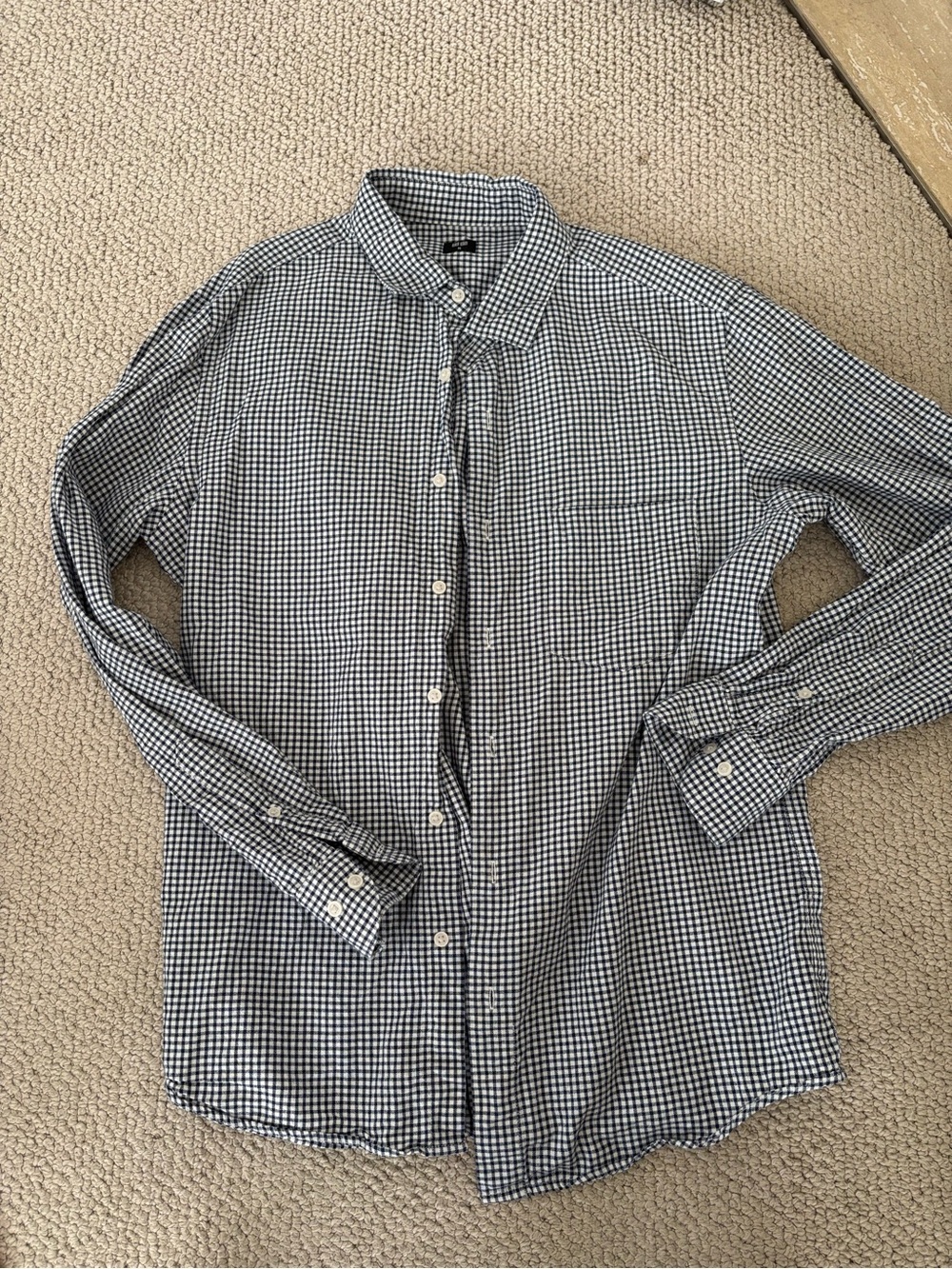 Classic Men's navy & White Gingham Button-Up Shirt